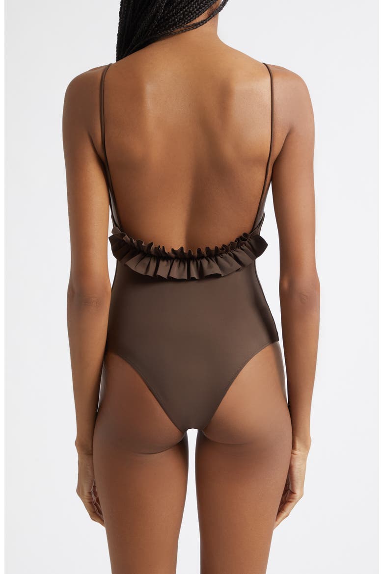 The Cabana Ruffle One-Piece Swimsuit, Alternate, color, BROWN