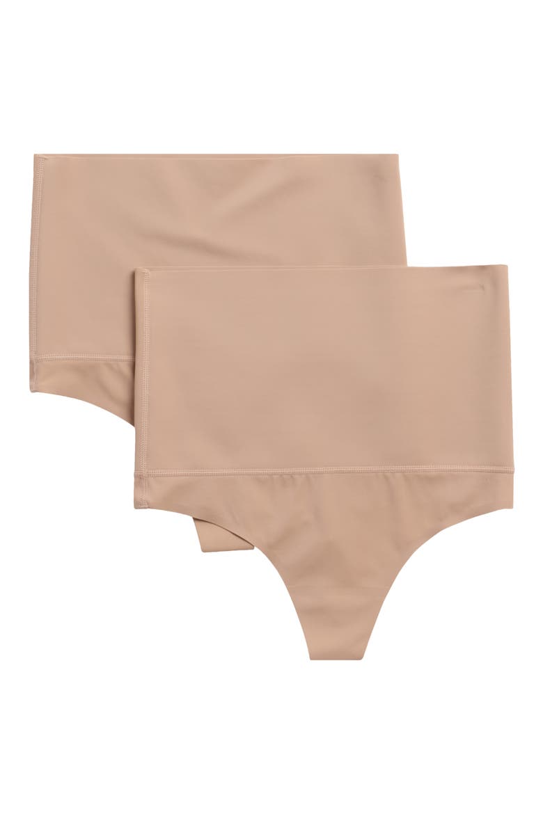 2-Pack High Waist Shaping Thongs, Alternate, color, ROEBUCK