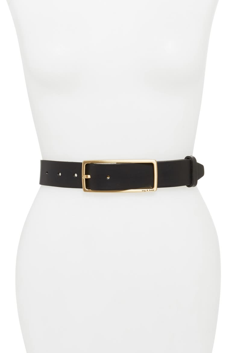 Rebound Leather Belt, Main, color, BLACK