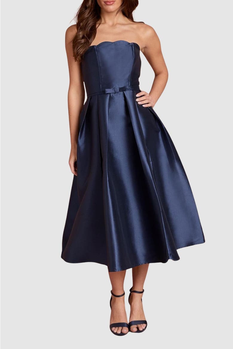 Scalloped Strapless Midi Dress, Alternate, color, Navy