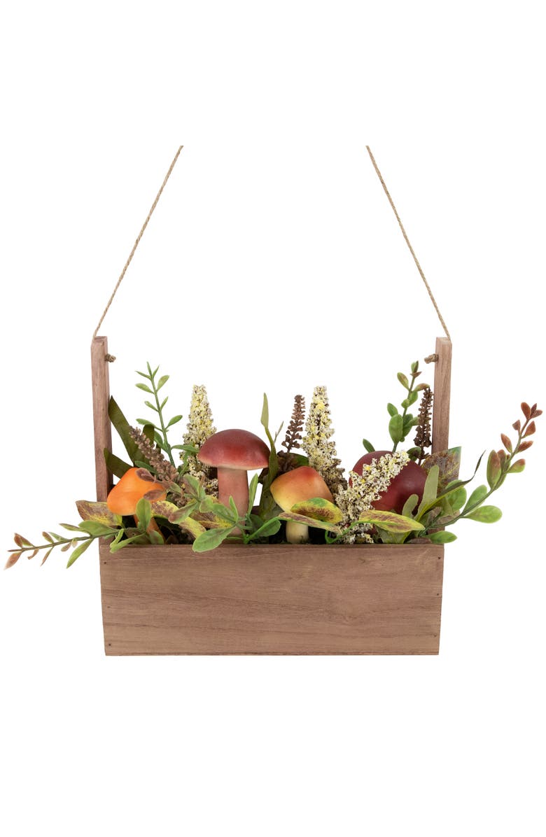 Northlight Mushroom and Foliage Wooden Box Artificial Fall Harvest Hanging Arrangement - 19", Main, color, 