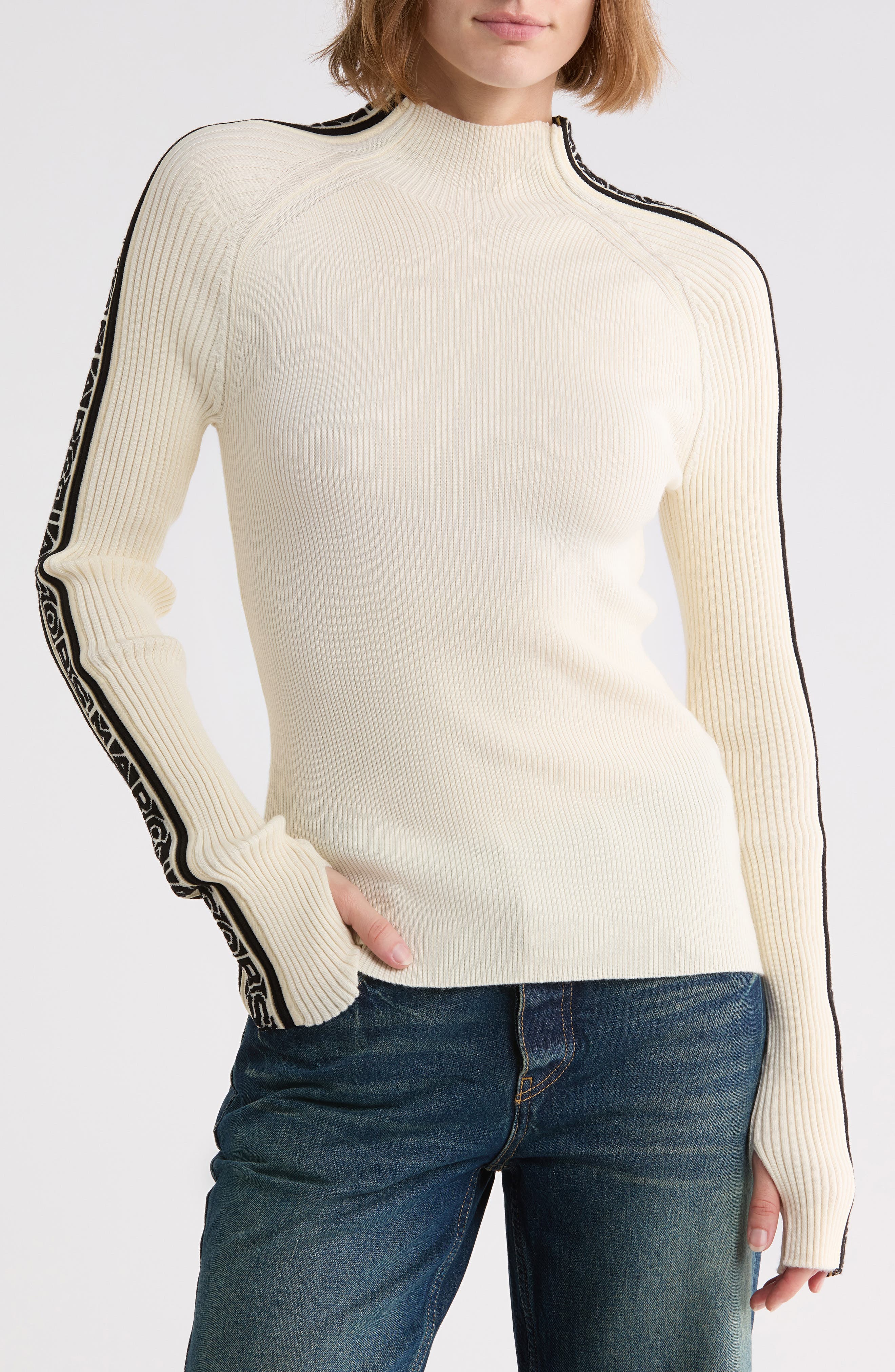 Raglan Logo Mock Neck Wool Top