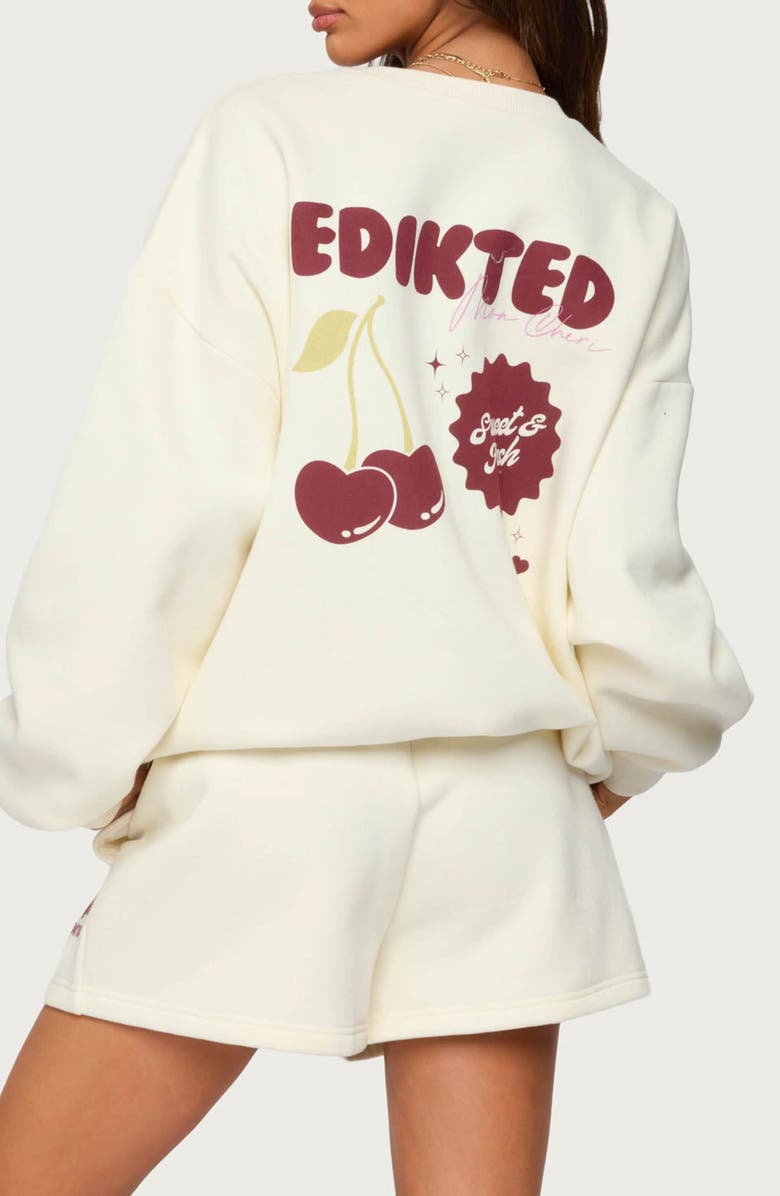 EDIKTED Cherry Babe Oversize Sweatshirt, Alternate, color, Cream