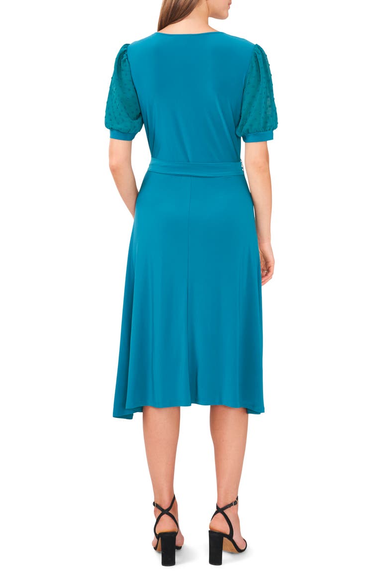 Clip Dot Puff Sleeve Tie Front Midi Dress, Alternate, color, BOHO CACTUS
