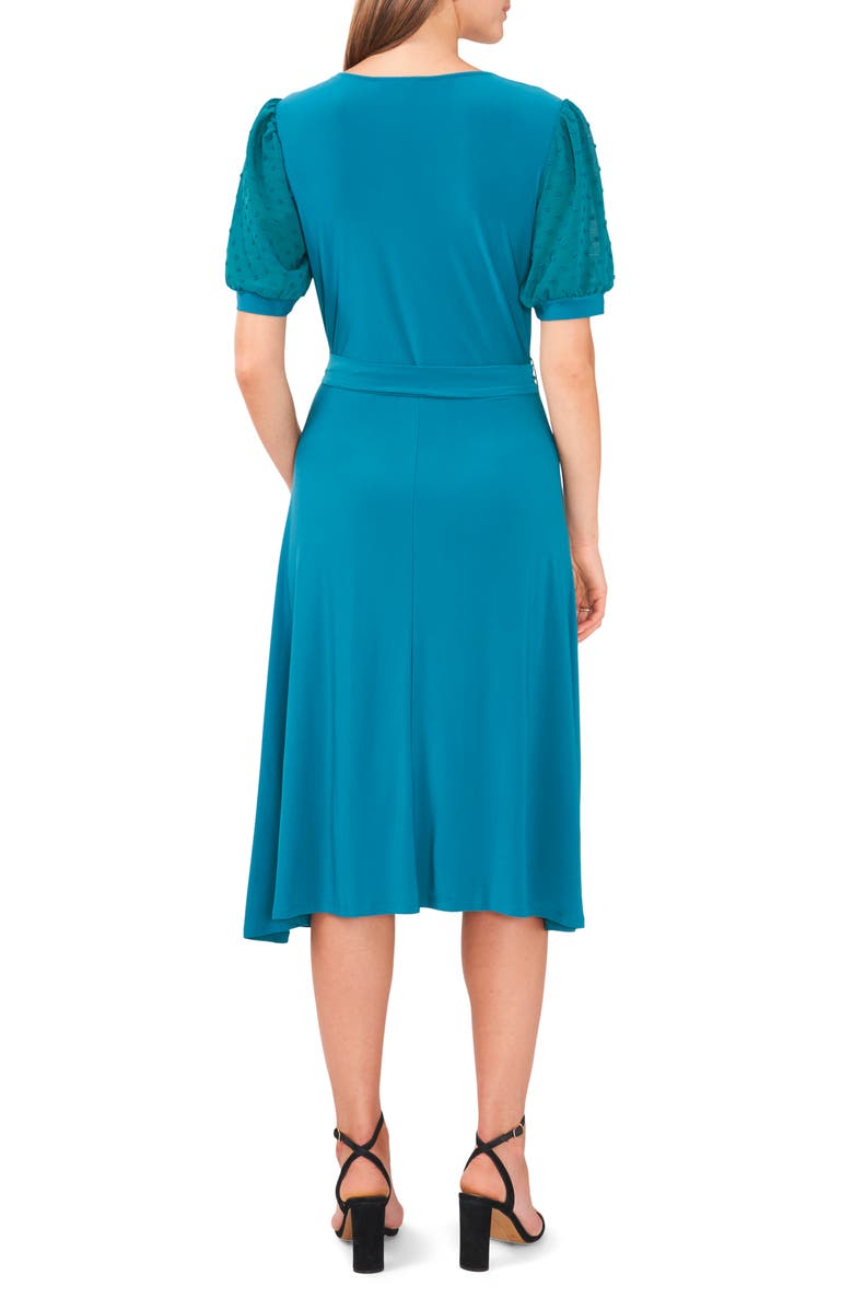 Chaus Clip Dot Chiffon Sleeve Belted Dress, Alternate, color, Boho Cactus 306