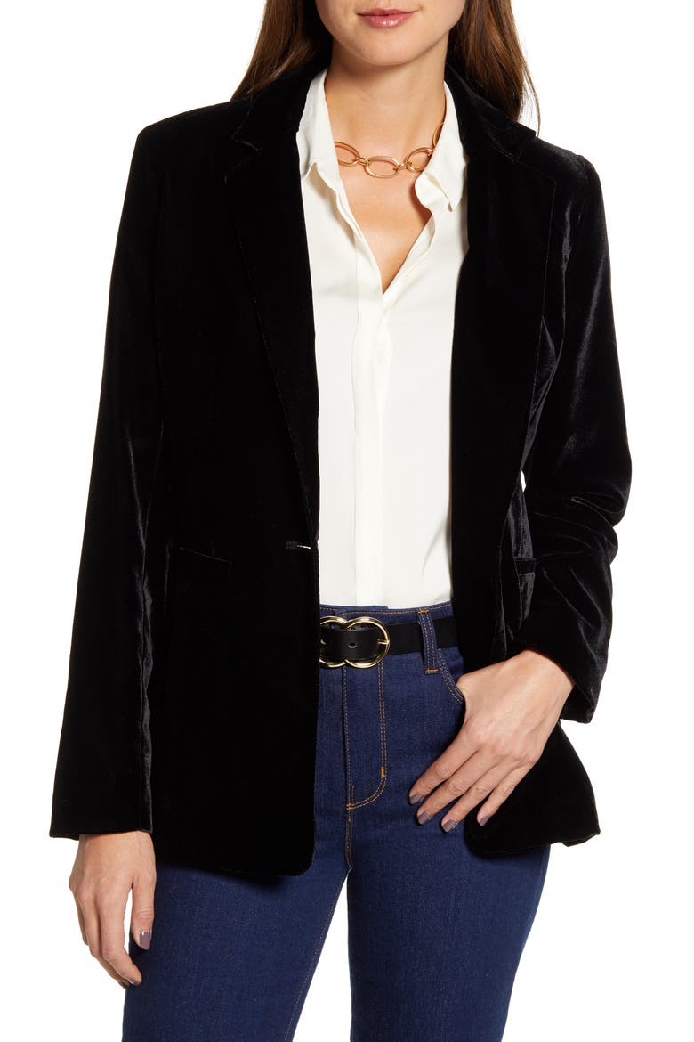 Velvet Blazer, Main, color, BLACK