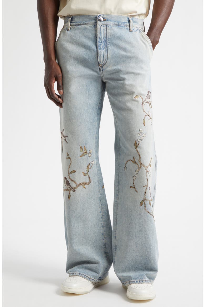 Floral Embroidered Cotton Wide Leg Jeans, Main, color, SUNSET BLUE ARCHIVED