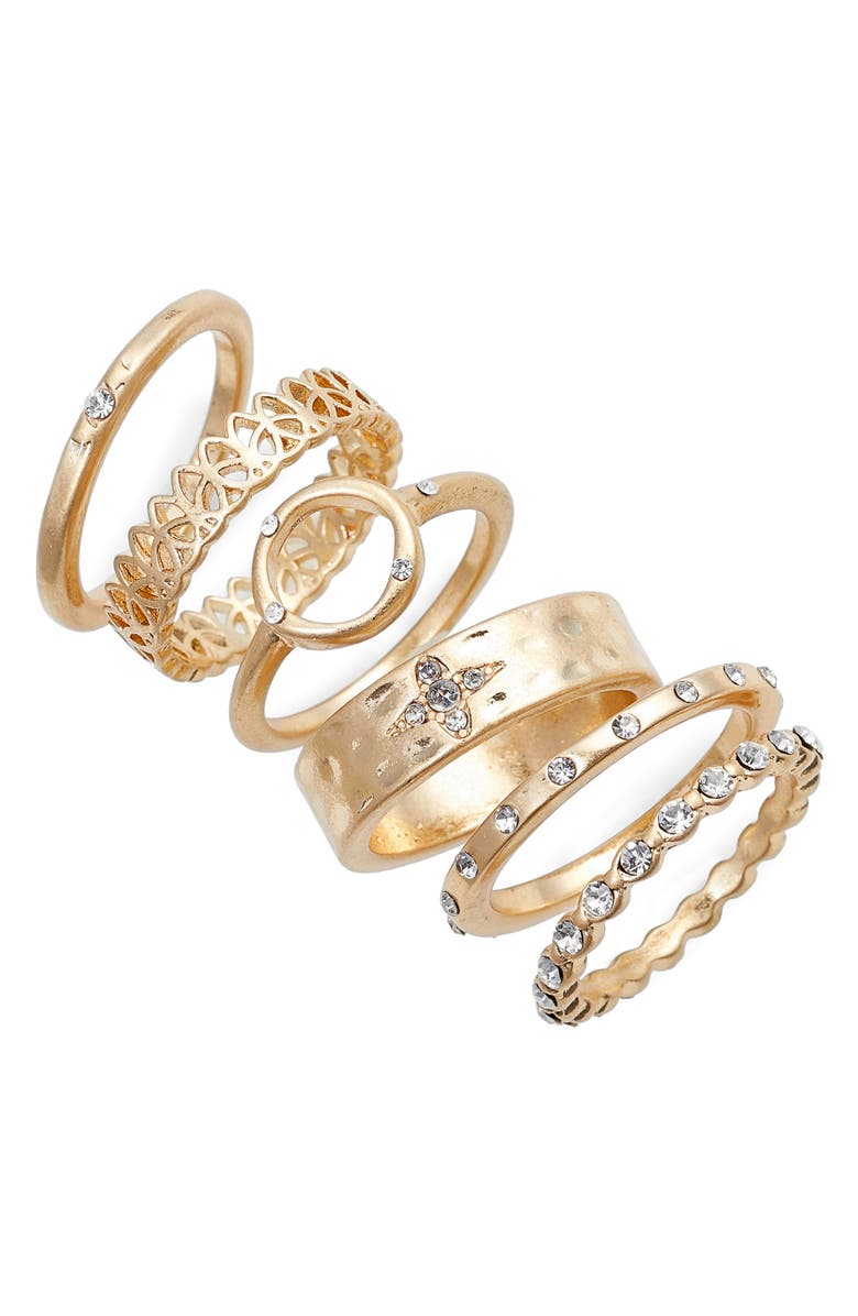 Treasure & Bond Set of 6 Texture Stackable Rings, Main, color, 