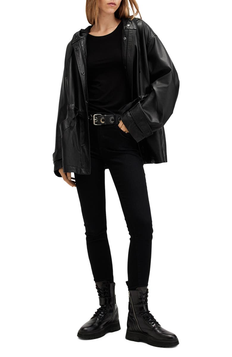 AllSaints Kelsea Hooded Leather Jacket, Alternate, color, 