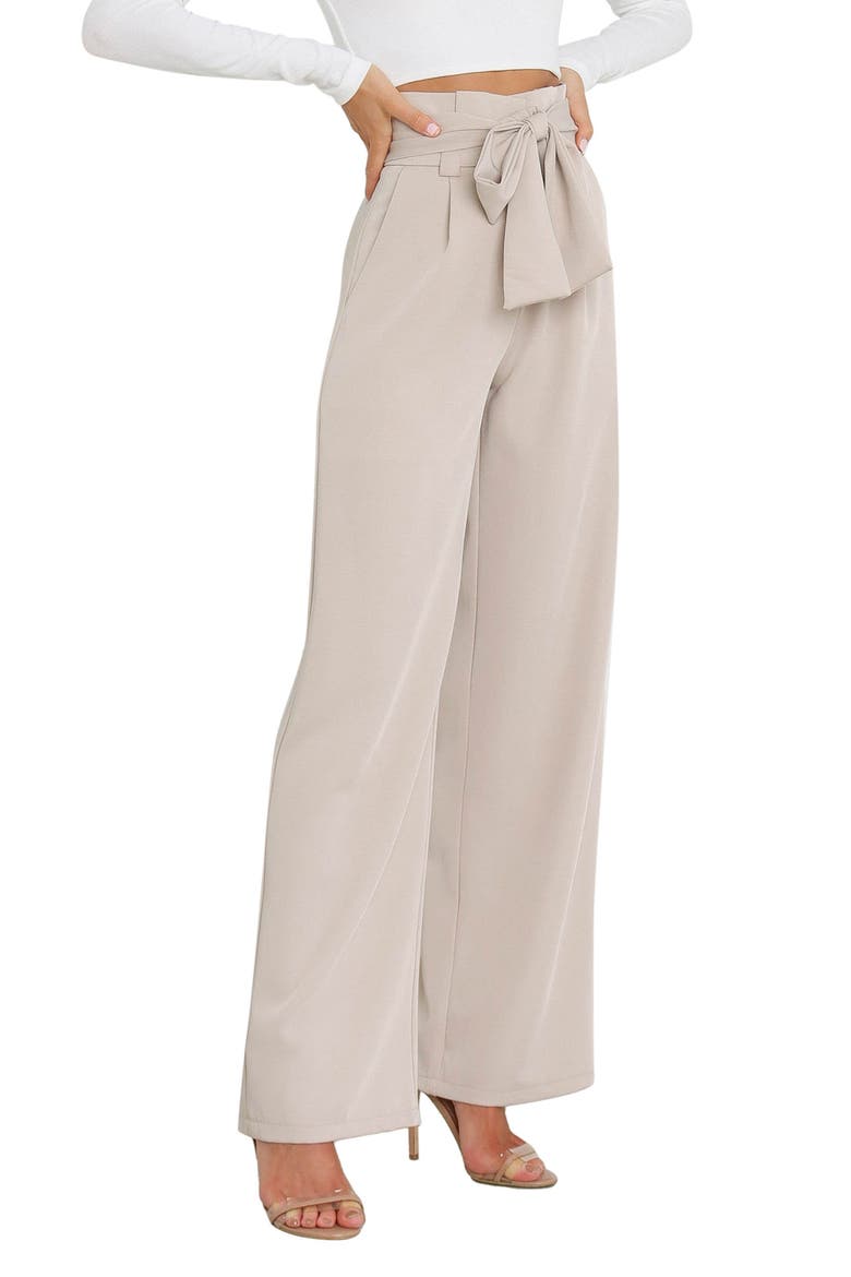Kieran Tie Waist Wide Leg Pants, Alternate, color, BEIGE