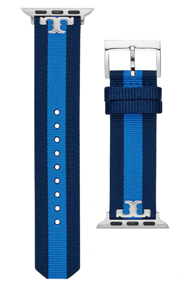 The Serif-T Stripe Strap for Apple Watch®, 38mm/40mm, Alternate, color, BLUE