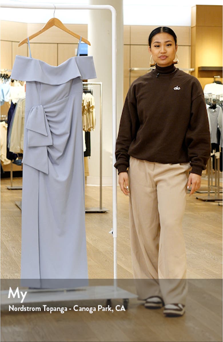 Ruched Off the Shoulder Crepe Gown, sales video thumbnail