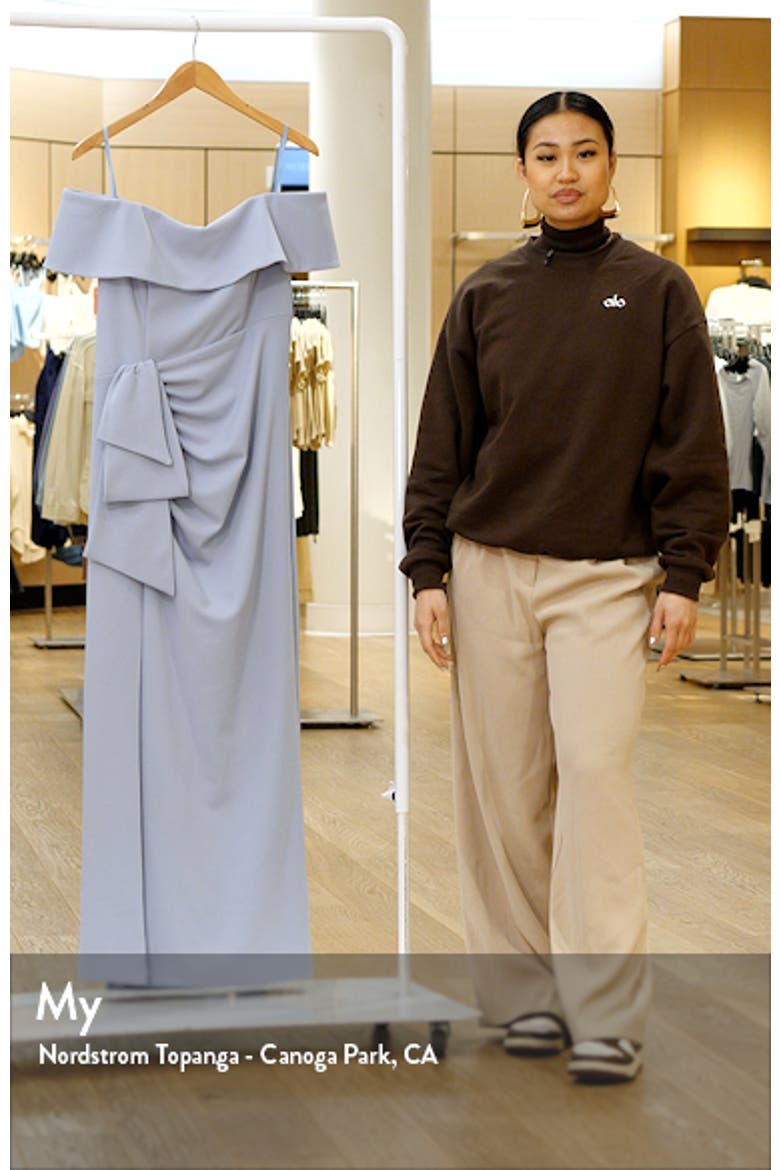 Ruched Off the Shoulder Crepe Gown video