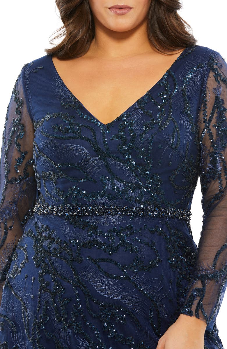 Mac Duggal Illusion Long Sleeve Gown, Alternate, color,