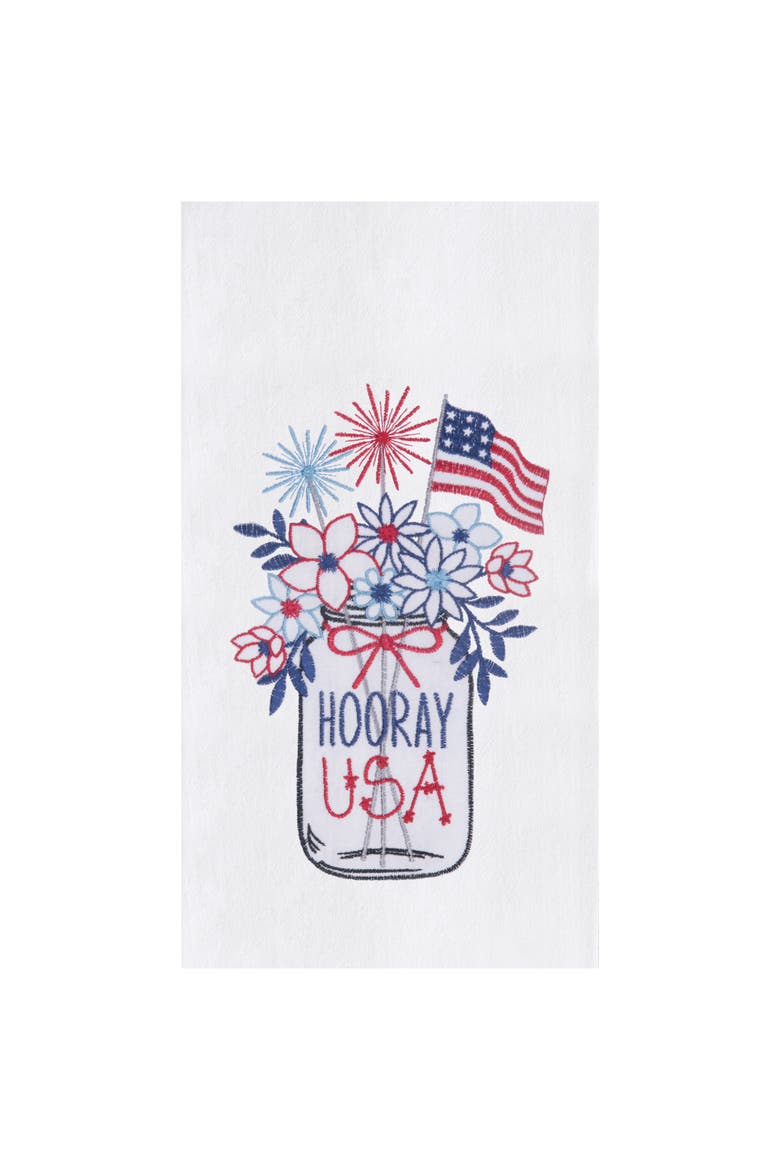 Hooray U.S.A. Flowers Embroidered Cotton Kitchen Kitchen Towel, Main, color, Blue
