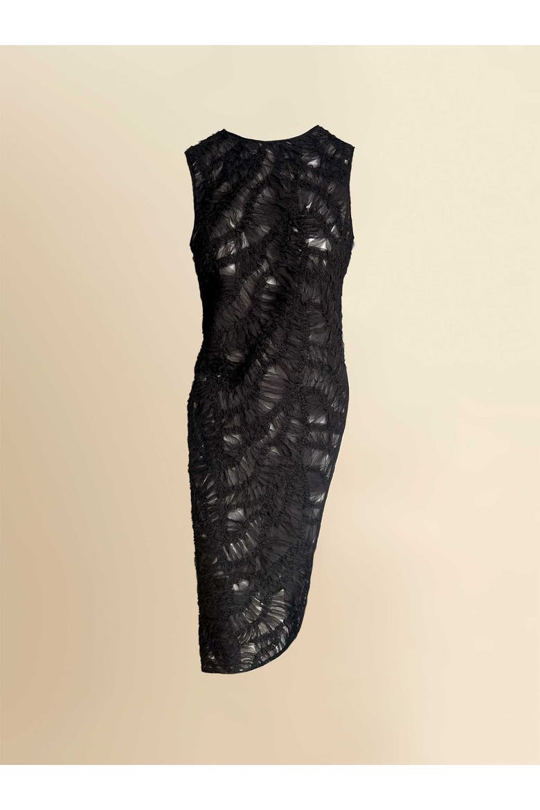 Fleur Sheer Italian Lace Asymmetrical Sleeveless Top, Main, color, Black