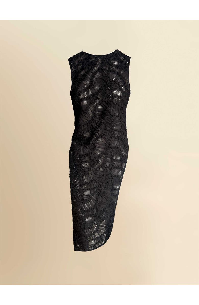 Contessa Mills Fleur Sheer Italian Lace Asymmetrical Sleeveless Top, Main, color, Black