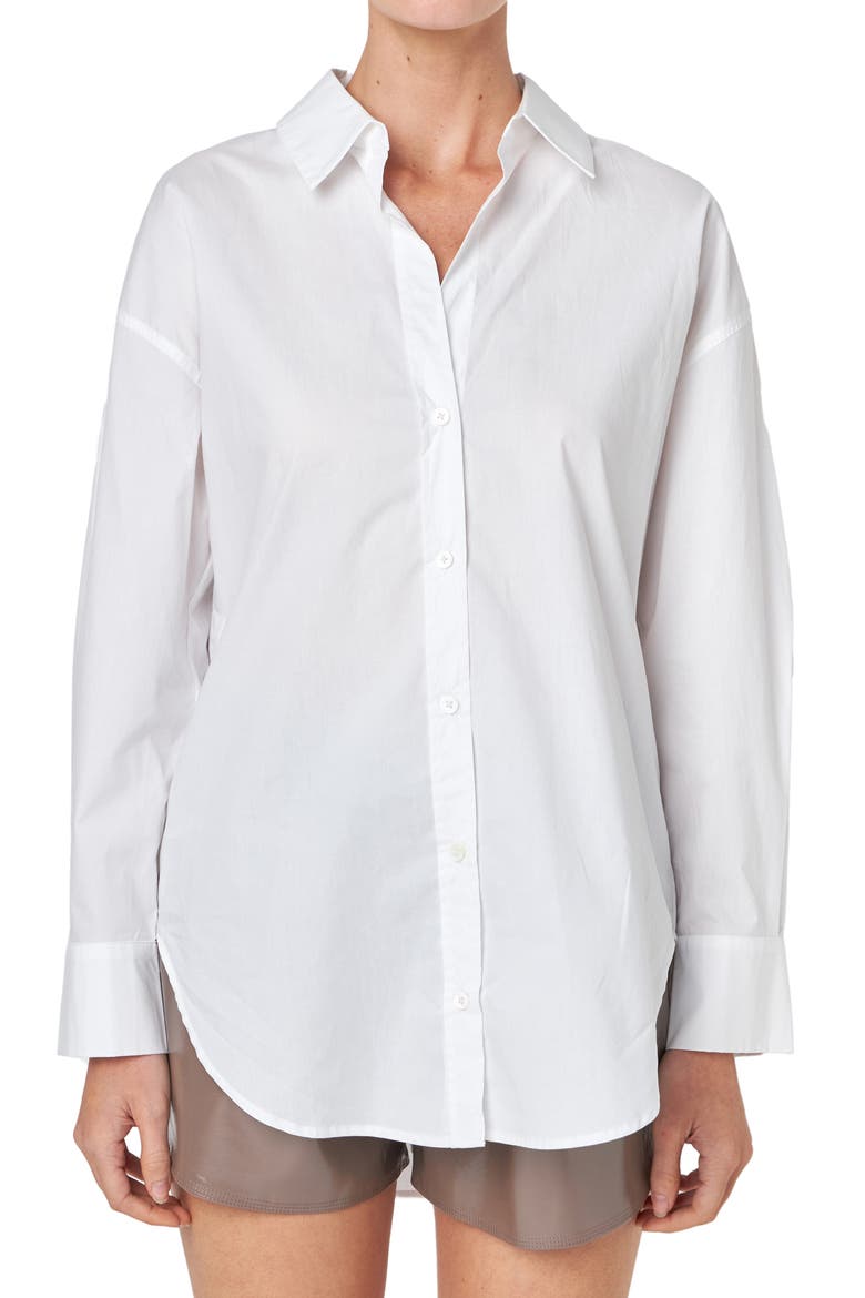 Oversize Cotton Button-Up Shirt, Alternate, color, WHITE