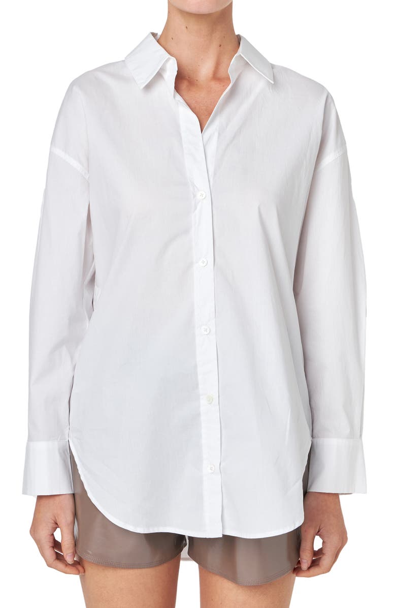 Grey Lab Oversize Cotton Button-Up Shirt, Alternate, color, White