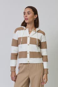 Central Park West Chloe Hooded Rugby Cardigan