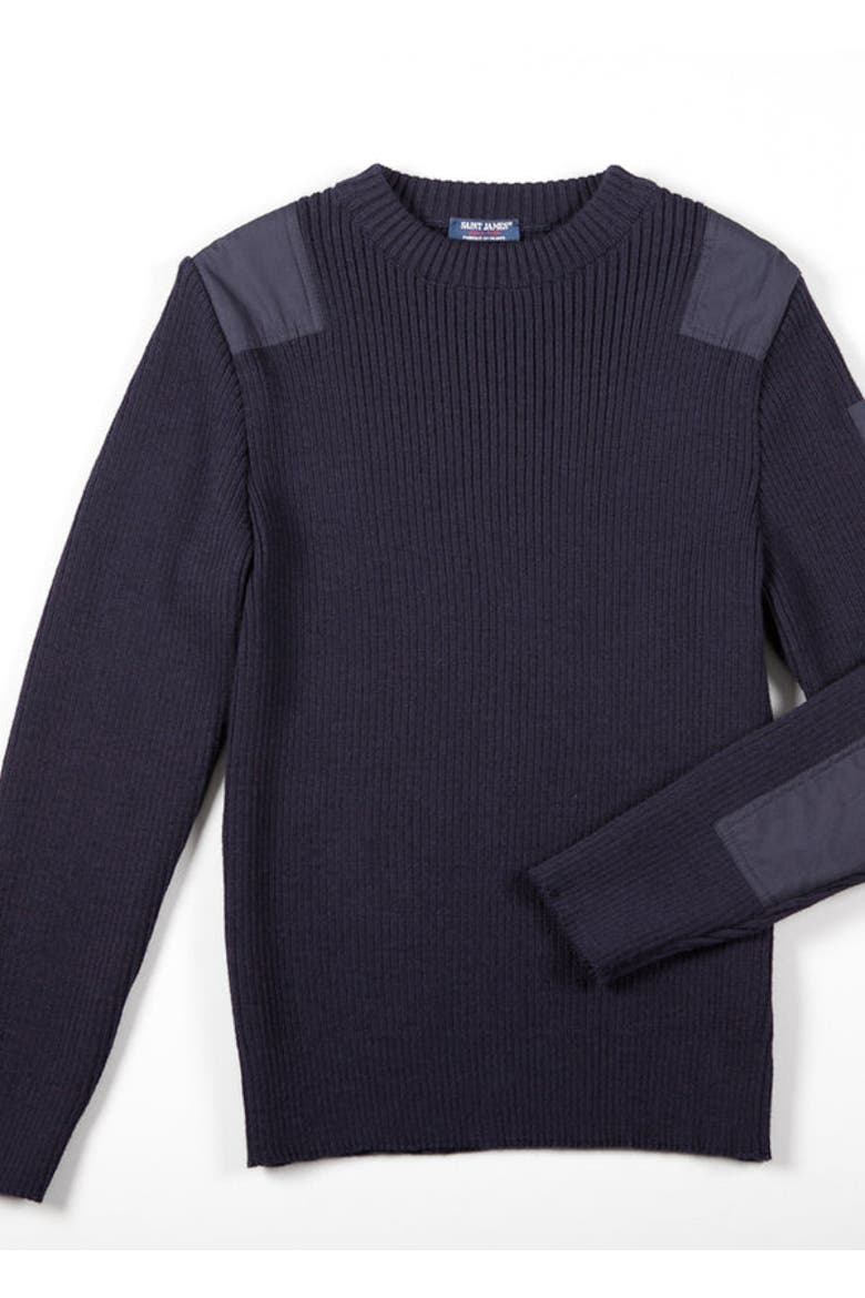 CONDOR II - Breton Sweater with Canvas Shoulder and Elbow Patches, Alternate, color, Navy
