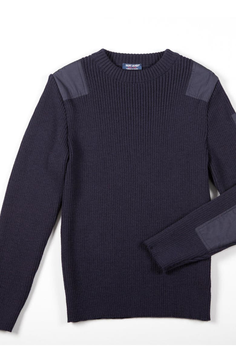 Saint James CONDOR II - Breton Sweater with Canvas Shoulder and Elbow Patches, Alternate, color, Navy