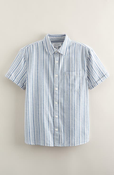 Kids' Short Sleeve Cotton & Linen Button-Up Shirt (Big Kid)