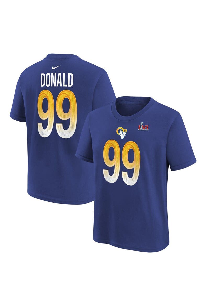 Youth Nike Aaron Donald Royal Los Angeles Rams Super Bowl LVI Name & Number T-Shirt, Main, color, Royal