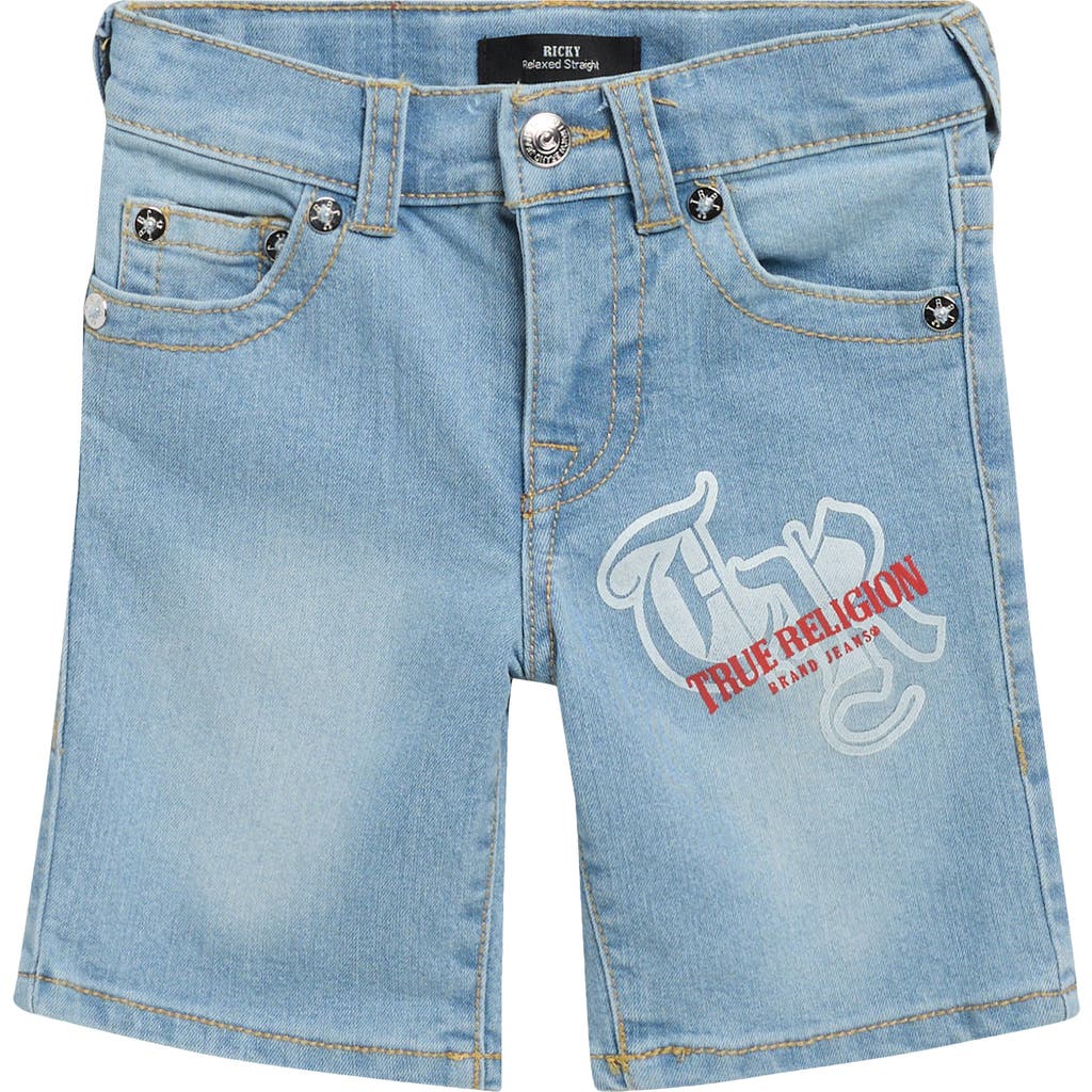True Religion Kids' Logo Graphic Denim Shorts In Blue