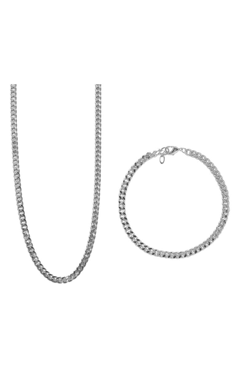 Argento Vivo Sterling Silver Men
s Curb Chain Necklace
Bracelet Set, Alternate, color, Silver