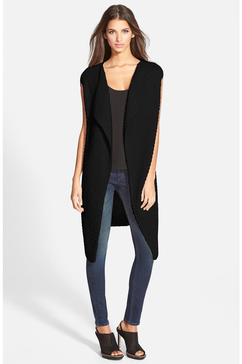 Ribbed Open Front Vest, Main, color, BLACK