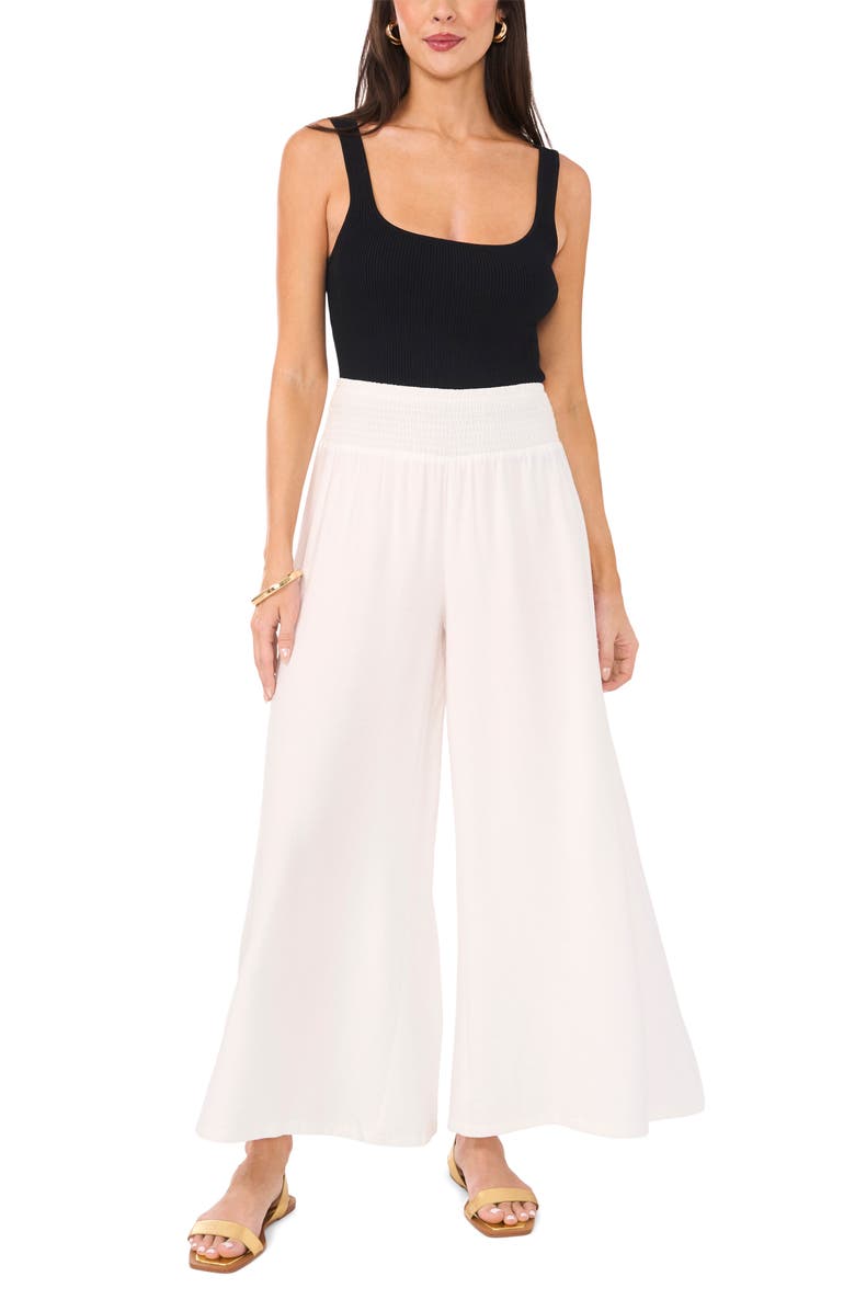 Vince Camuto Smocked Waist Wide Leg Pants, Alternate, color, New Ivory