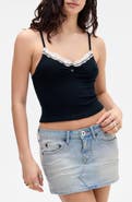 BDG Urban Outfitters Diana Lace Trim Crop Rib Knit Camisole