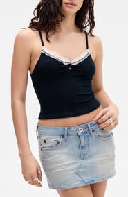 BDG Urban Outfitters Diana Lace Trim Crop Rib Knit Camisole