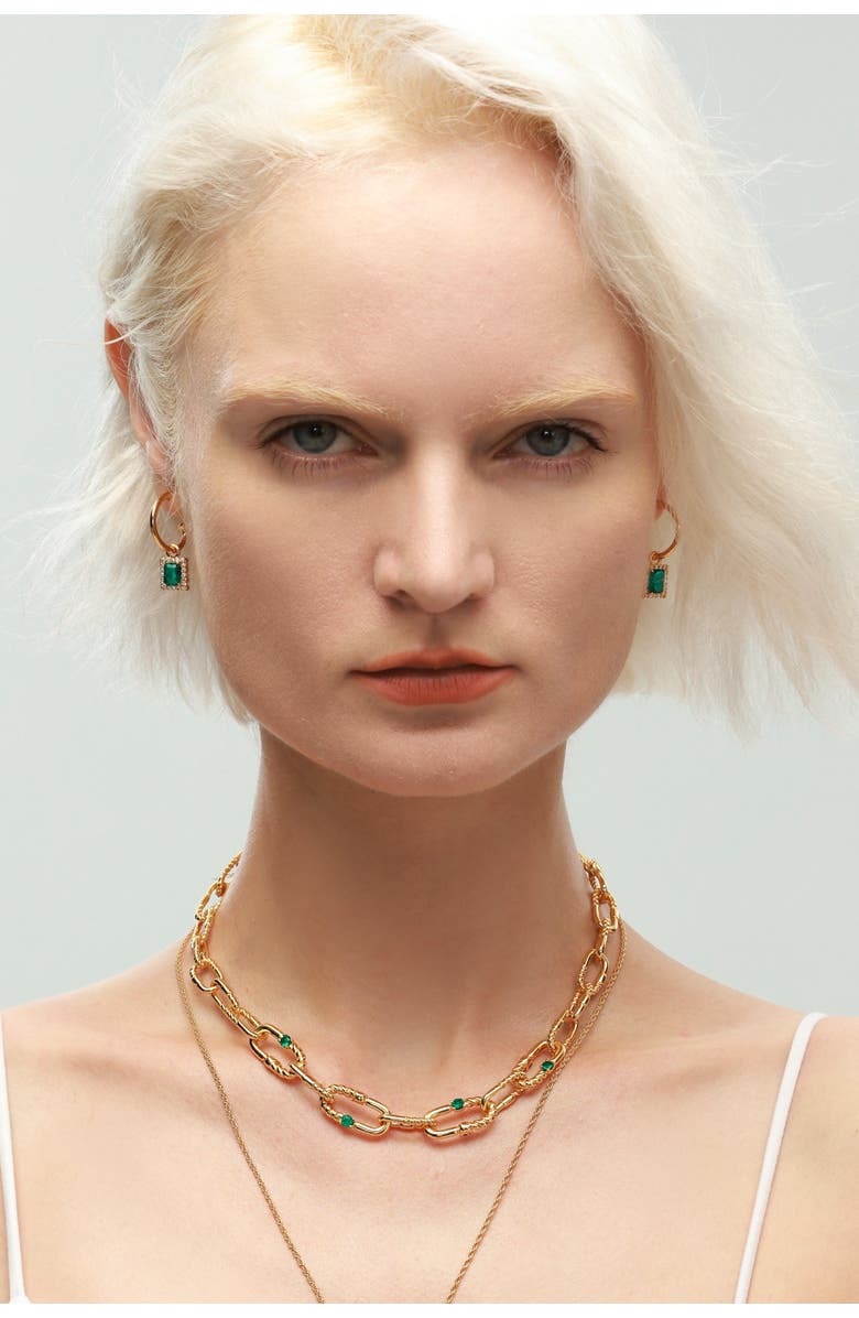 Classicharms Emerald Green Drop Hoop Earrings, Alternate, color, 