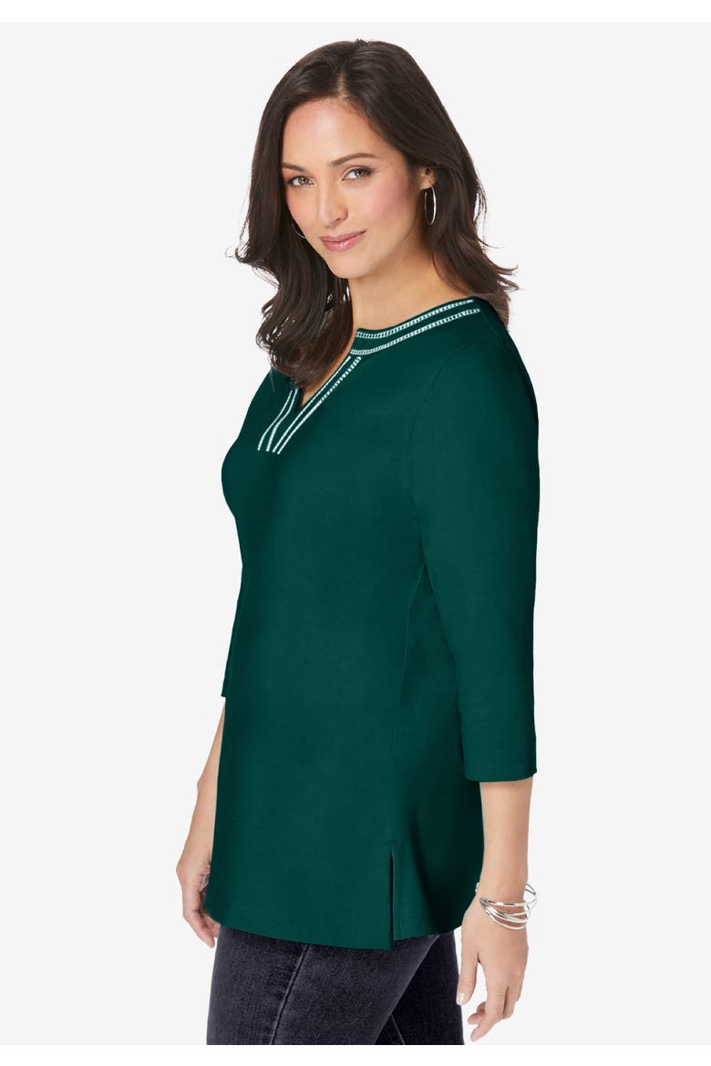 Stretch Cotton Notch Neck Tunic, Alternate, color, RICH GOLD