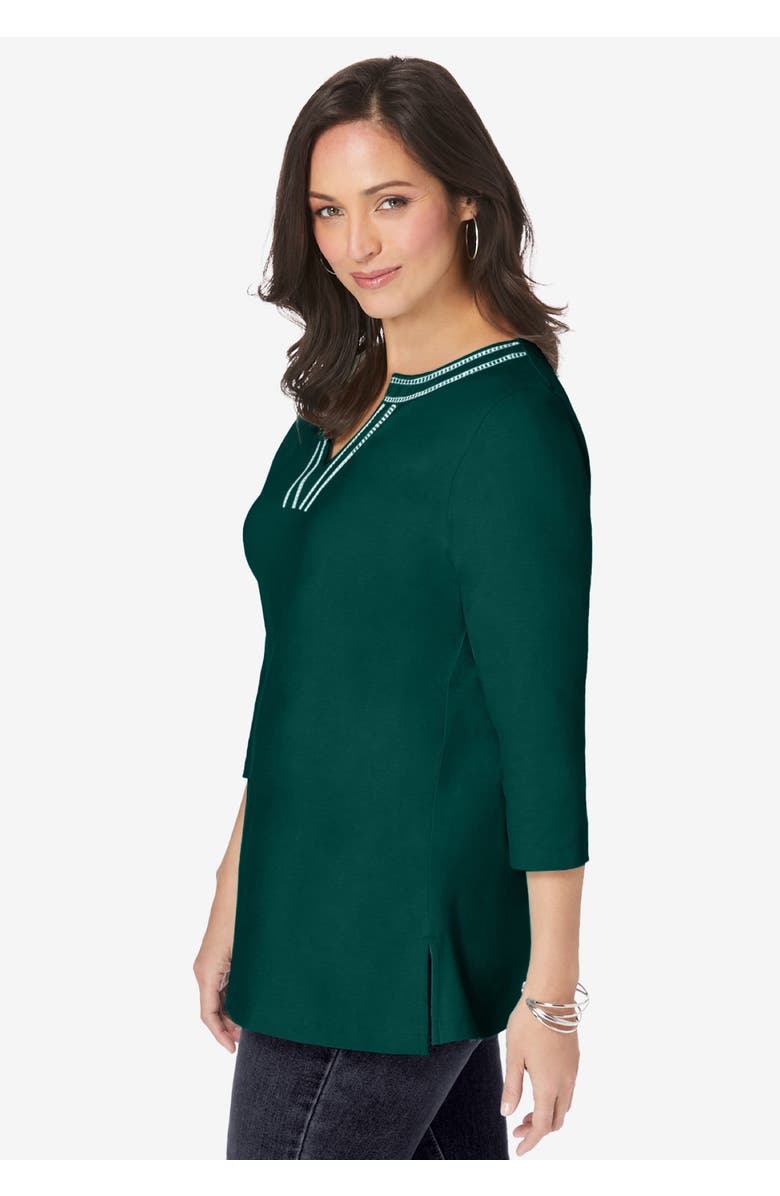 Jessica London Stretch Cotton Notch Neck Tunic, Alternate, color, Rich Gold