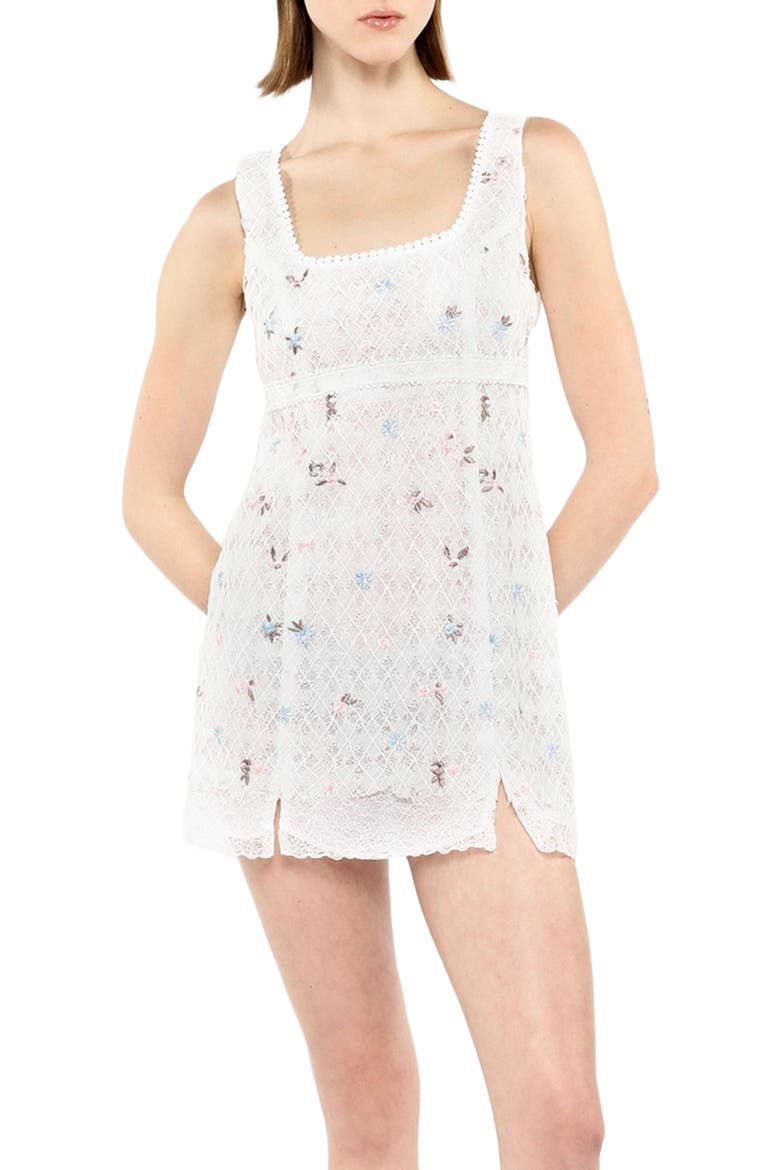 Embroidered Lacey Trellis Mini Dress, Alternate, color, White Multi