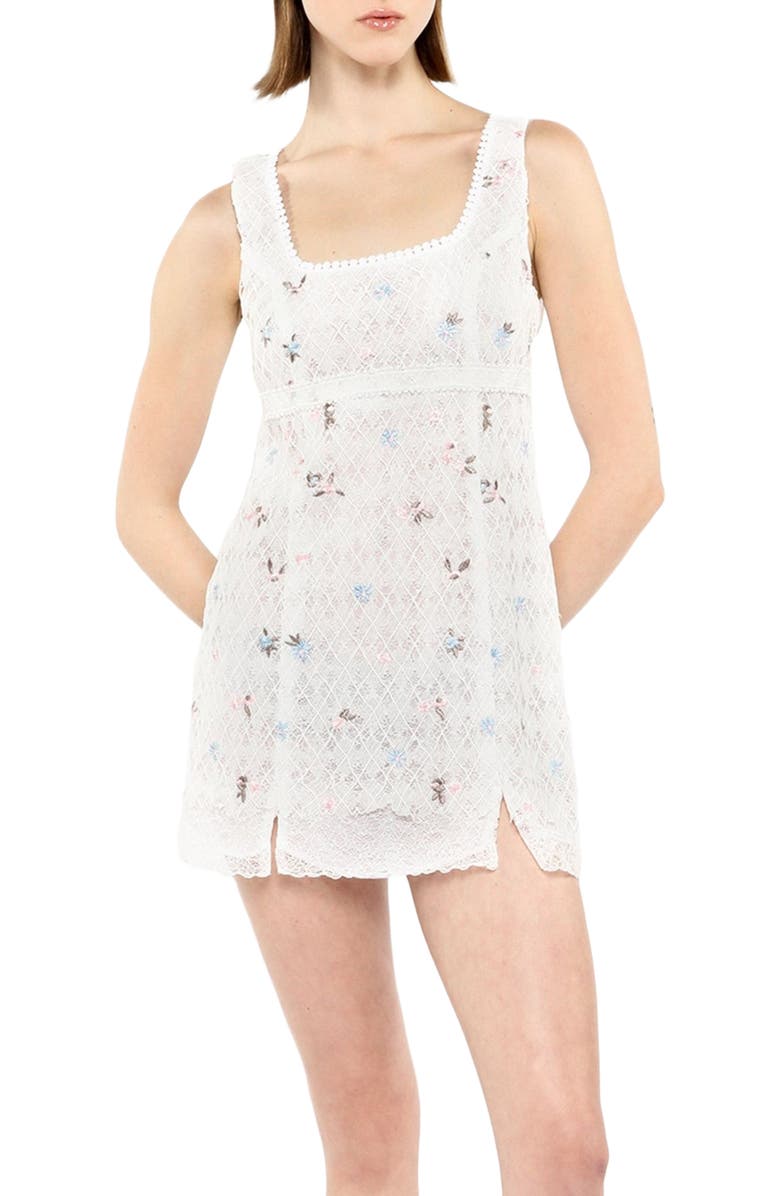Anna Sui Embroidered Lacey Trellis Mini Dress, Alternate, color, White Multi