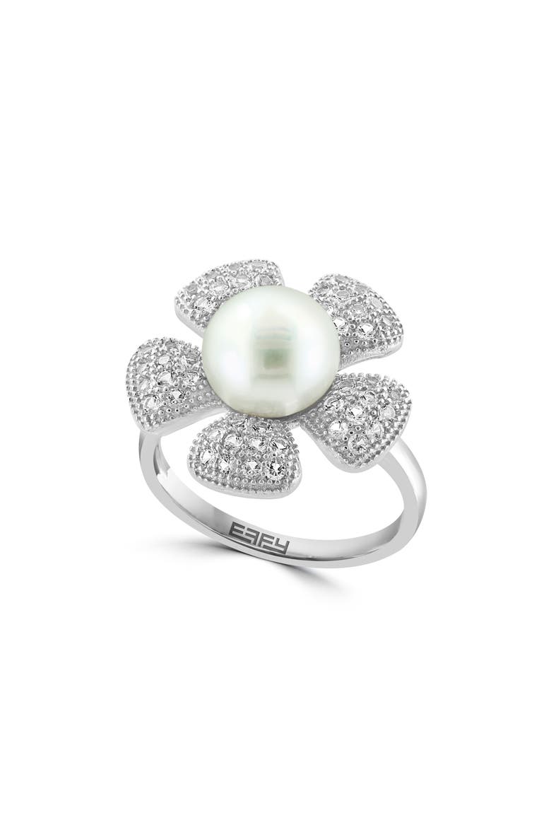 Cultured Pearl White Topaz Flower Ring, Main, color, WHITE