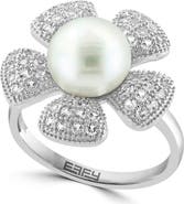 EFFY Cultured Pearl White Topaz Flower Ring