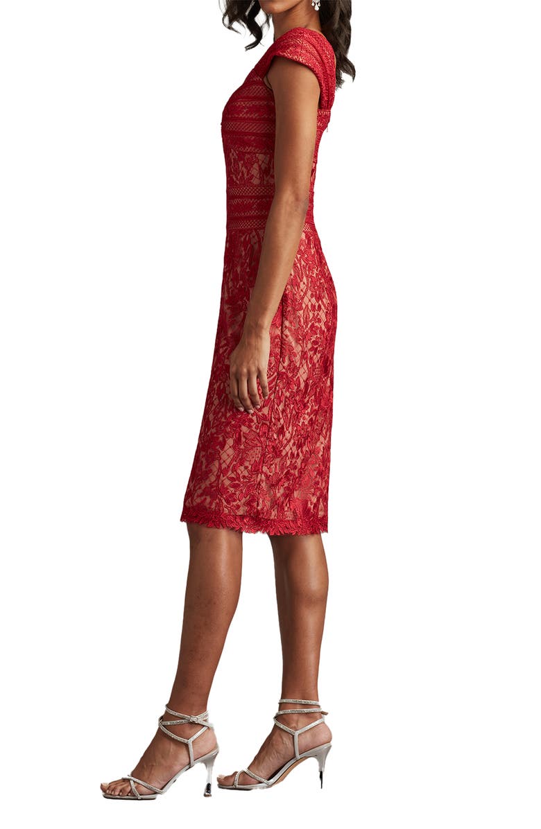 Tadashi Shoji Lace Cap Sleeve Cocktail Dress, Alternate, color, Cherry/ Medium-Beige