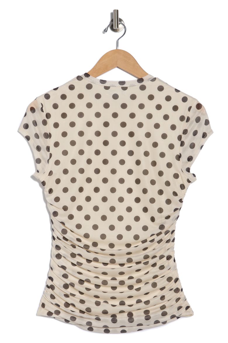 Lacey Cap Sleeve Ruched Mesh Top, Alternate, color, CLASSIC DOTS