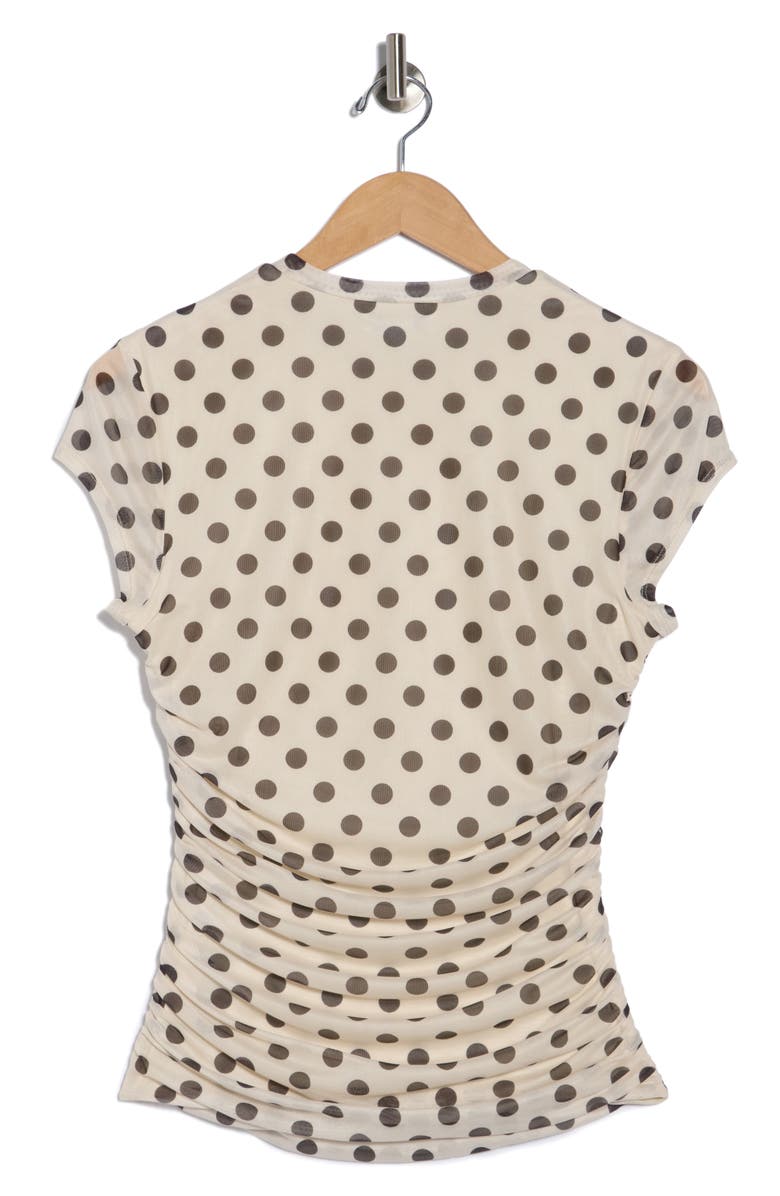 AFRM LOS ANGELES Lacey Cap Sleeve Ruched Mesh Top, Alternate, color, Classic Dots