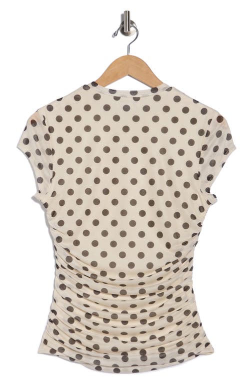 Afrm Los Angeles Lacey Cap Sleeve Ruched Mesh Top In Neutral