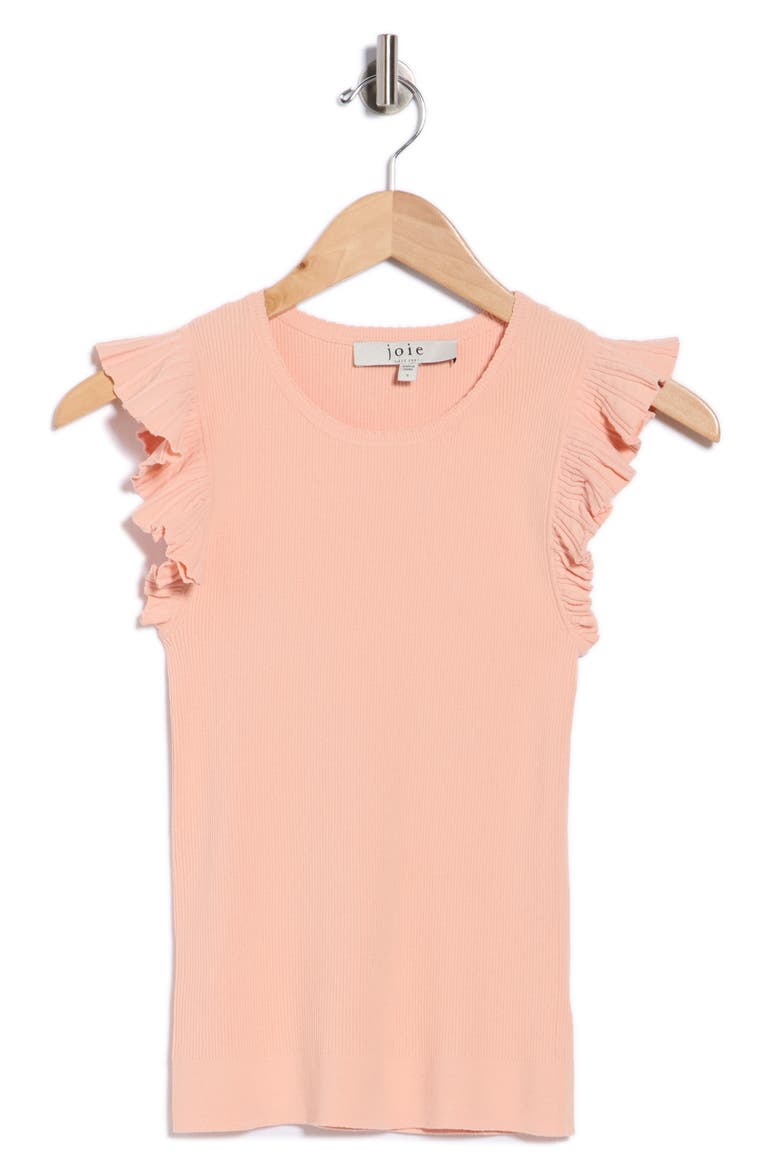 Scalloped Flutter Sleeve Ribbed Top, Alternate, color, PEACH MELBA
