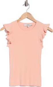 Joie Scalloped Flutter Sleeve Ribbed Top
