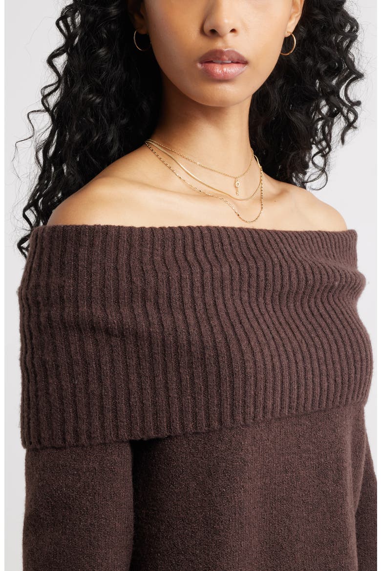 Off the Shoulder Sweater, Alternate, color, BROWN COFFEE