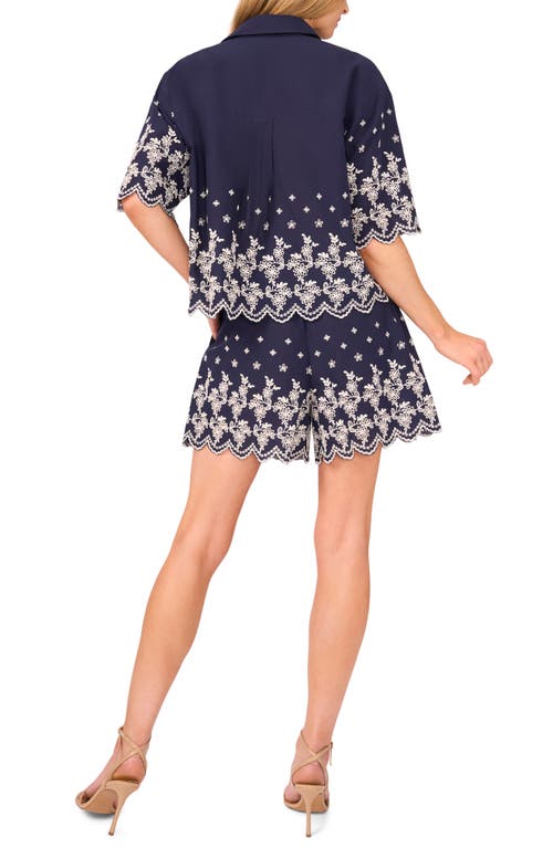 Cece Floral Embroidered Cotton Shorts In Pink