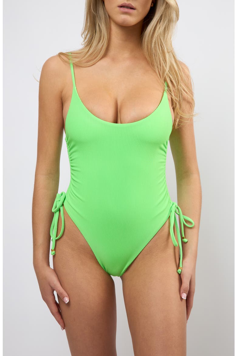 Dreamland Ruched One-Piece Swimsuit, Main, color, NEON GREEN